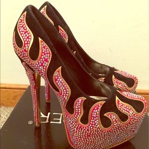 Rhinestone Fire Platform heels